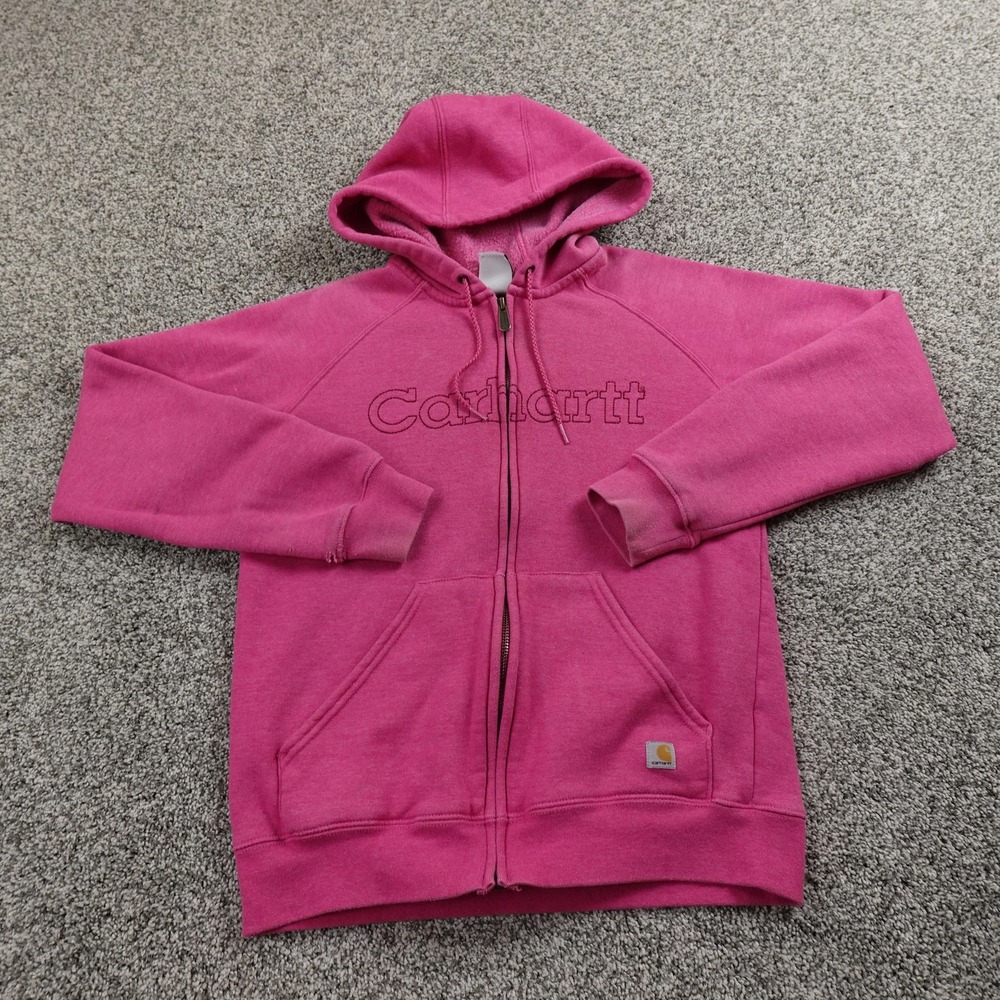 Carhartt Hoodie Womens XS Pink Logo Full Zip Sweatshirt Jacket Outdoor Workwear